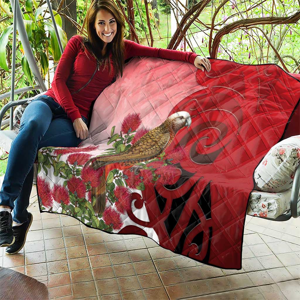 New Zealand Parrot Kaka Quilt Maori Koru With Pohutukawa Flowers - Aussie Hoodie