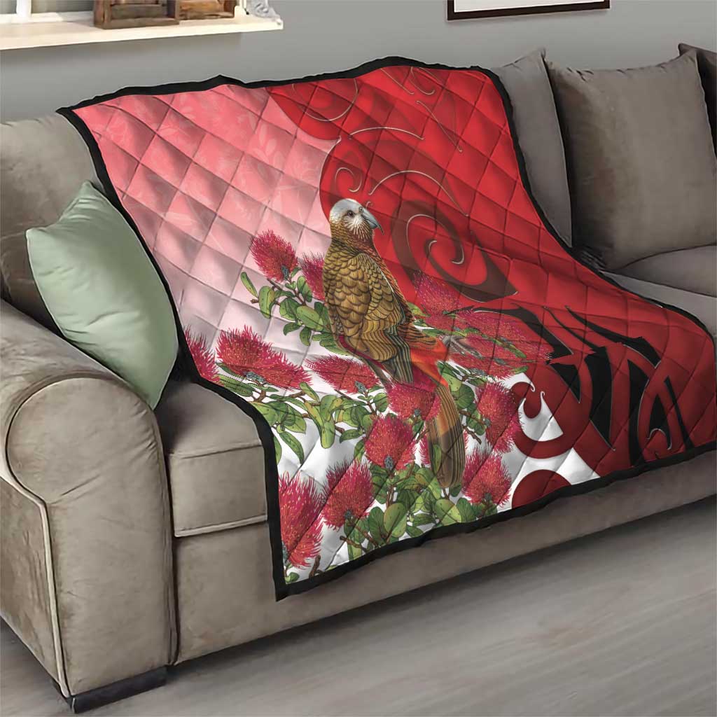New Zealand Parrot Kaka Quilt Maori Koru With Pohutukawa Flowers - Aussie Hoodie