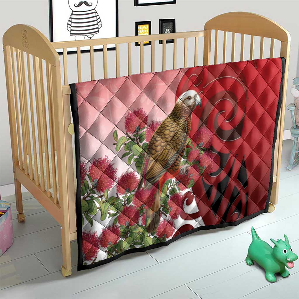 New Zealand Parrot Kaka Quilt Maori Koru With Pohutukawa Flowers - Aussie Hoodie
