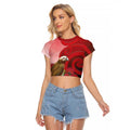 New Zealand Parrot Kaka Raglan Cropped T Shirt Maori Koru With Pohutukawa Flowers - Aussie Hoodie