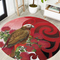 New Zealand Parrot Kaka Round Carpet Maori Koru With Pohutukawa Flowers - Aussie Hoodie