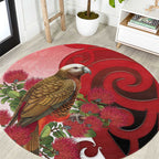 New Zealand Parrot Kaka Round Carpet Maori Koru With Pohutukawa Flowers - Aussie Hoodie