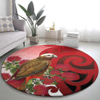 New Zealand Parrot Kaka Round Carpet Maori Koru With Pohutukawa Flowers - Aussie Hoodie