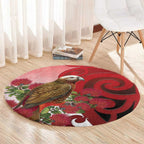 New Zealand Parrot Kaka Round Carpet Maori Koru With Pohutukawa Flowers - Aussie Hoodie
