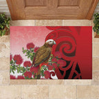New Zealand Parrot Kaka Rubber Doormat Maori Koru With Pohutukawa Flowers - Aussie Hoodie