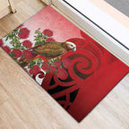 New Zealand Parrot Kaka Rubber Doormat Maori Koru With Pohutukawa Flowers - Aussie Hoodie