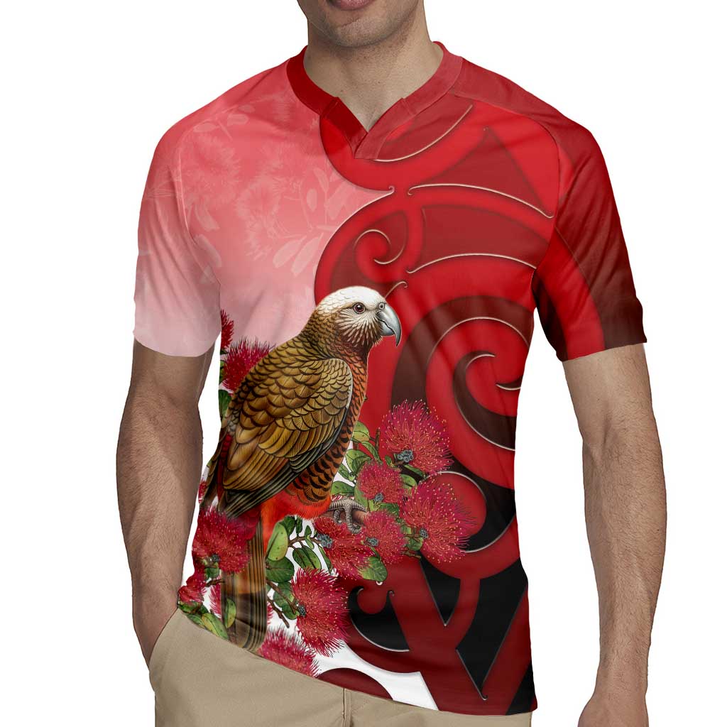New Zealand Parrot Kaka Rugby Jersey Maori Koru With Pohutukawa Flowers - Aussie Hoodie