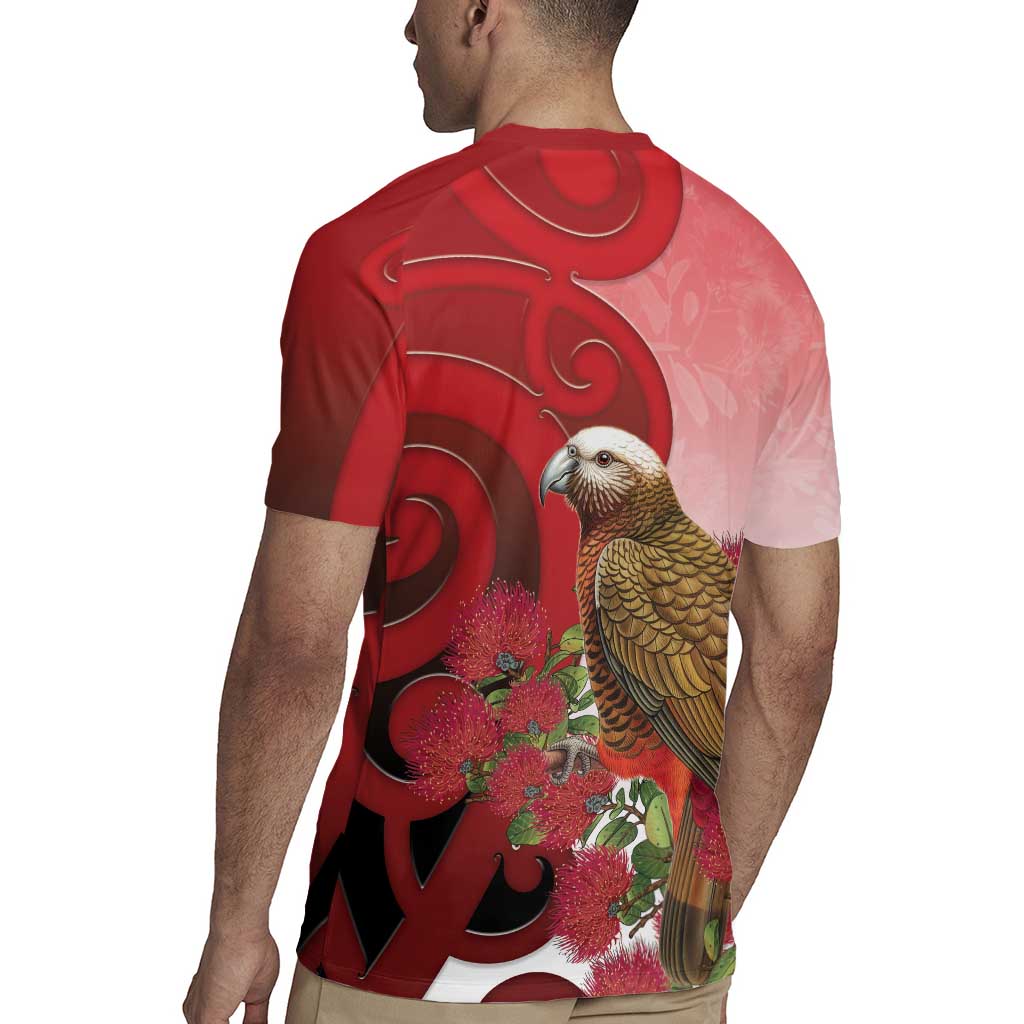 New Zealand Parrot Kaka Rugby Jersey Maori Koru With Pohutukawa Flowers - Aussie Hoodie