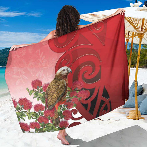 New Zealand Parrot Kaka Sarong Maori Koru With Pohutukawa Flowers - Aussie Hoodie