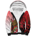 New Zealand Parrot Kaka Sherpa Hoodie Maori Koru With Pohutukawa Flowers - Aussie Hoodie