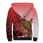 New Zealand Parrot Kaka Sherpa Hoodie Maori Koru With Pohutukawa Flowers - Aussie Hoodie