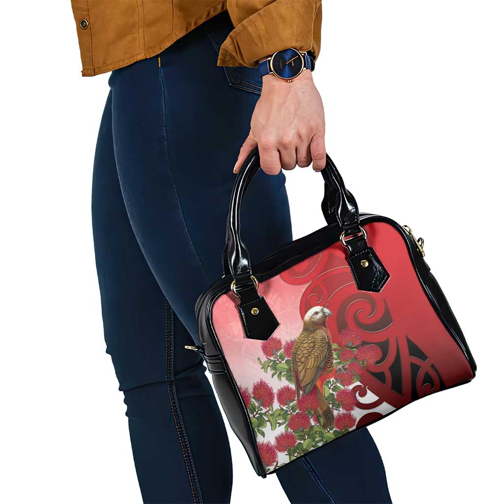New Zealand Parrot Kaka Shoulder Handbag Maori Koru With Pohutukawa Flowers - Aussie Hoodie