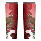 New Zealand Parrot Kaka Skinny Tumbler Maori Koru With Pohutukawa Flowers - Aussie Hoodie