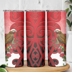 New Zealand Parrot Kaka Skinny Tumbler Maori Koru With Pohutukawa Flowers - Aussie Hoodie