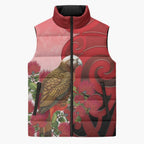 New Zealand Parrot Kaka Sleeveless Puffer Jacket Maori Koru With Pohutukawa Flowers - Aussie Hoodie