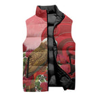 New Zealand Parrot Kaka Sleeveless Puffer Jacket Maori Koru With Pohutukawa Flowers - Aussie Hoodie