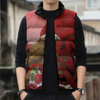 New Zealand Parrot Kaka Sleeveless Puffer Jacket Maori Koru With Pohutukawa Flowers - Aussie Hoodie