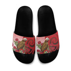 New Zealand Parrot Kaka Slide Sandals Maori Koru With Pohutukawa Flowers - Aussie Hoodie