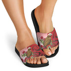 New Zealand Parrot Kaka Slide Sandals Maori Koru With Pohutukawa Flowers - Aussie Hoodie