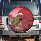 New Zealand Parrot Kaka Spare Tire Cover Maori Koru With Pohutukawa Flowers - Aussie Hoodie