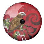 New Zealand Parrot Kaka Spare Tire Cover Maori Koru With Pohutukawa Flowers - Aussie Hoodie