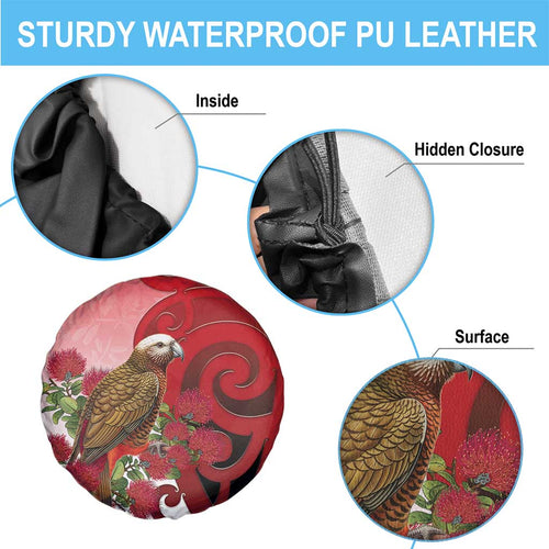 New Zealand Parrot Kaka Spare Tire Cover Maori Koru With Pohutukawa Flowers - Aussie Hoodie