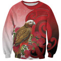 New Zealand Parrot Kaka Sweatshirt Maori Koru With Pohutukawa Flowers - Aussie Hoodie