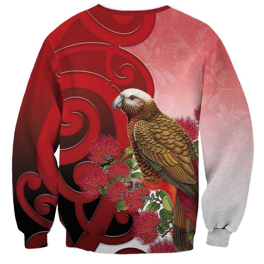 New Zealand Parrot Kaka Sweatshirt Maori Koru With Pohutukawa Flowers - Aussie Hoodie