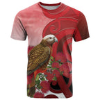 New Zealand Parrot Kaka T Shirt Maori Koru With Pohutukawa Flowers - Aussie Hoodie