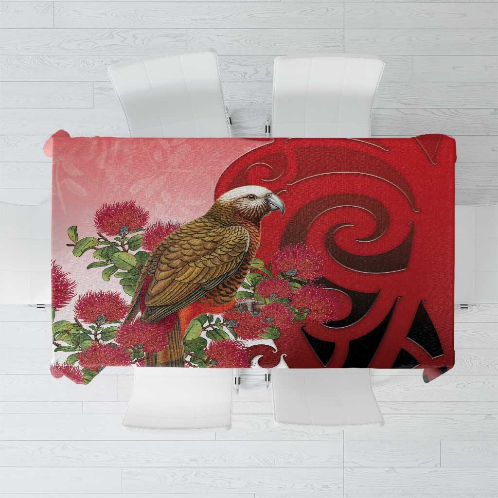 New Zealand Parrot Kaka Tablecloth Maori Koru With Pohutukawa Flowers - Aussie Hoodie