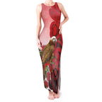 New Zealand Parrot Kaka Tank Maxi Dress Maori Koru With Pohutukawa Flowers - Aussie Hoodie