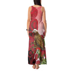 New Zealand Parrot Kaka Tank Maxi Dress Maori Koru With Pohutukawa Flowers - Aussie Hoodie