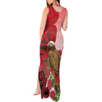 New Zealand Parrot Kaka Tank Maxi Dress Maori Koru With Pohutukawa Flowers - Aussie Hoodie