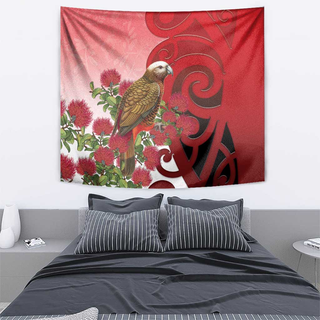 New Zealand Parrot Kaka Tapestry Maori Koru With Pohutukawa Flowers - Aussie Hoodie