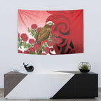 New Zealand Parrot Kaka Tapestry Maori Koru With Pohutukawa Flowers - Aussie Hoodie