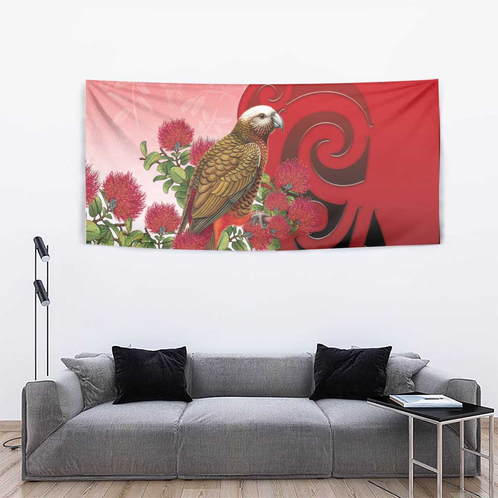 New Zealand Parrot Kaka Tapestry Maori Koru With Pohutukawa Flowers - Aussie Hoodie