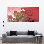 New Zealand Parrot Kaka Tapestry Maori Koru With Pohutukawa Flowers - Aussie Hoodie