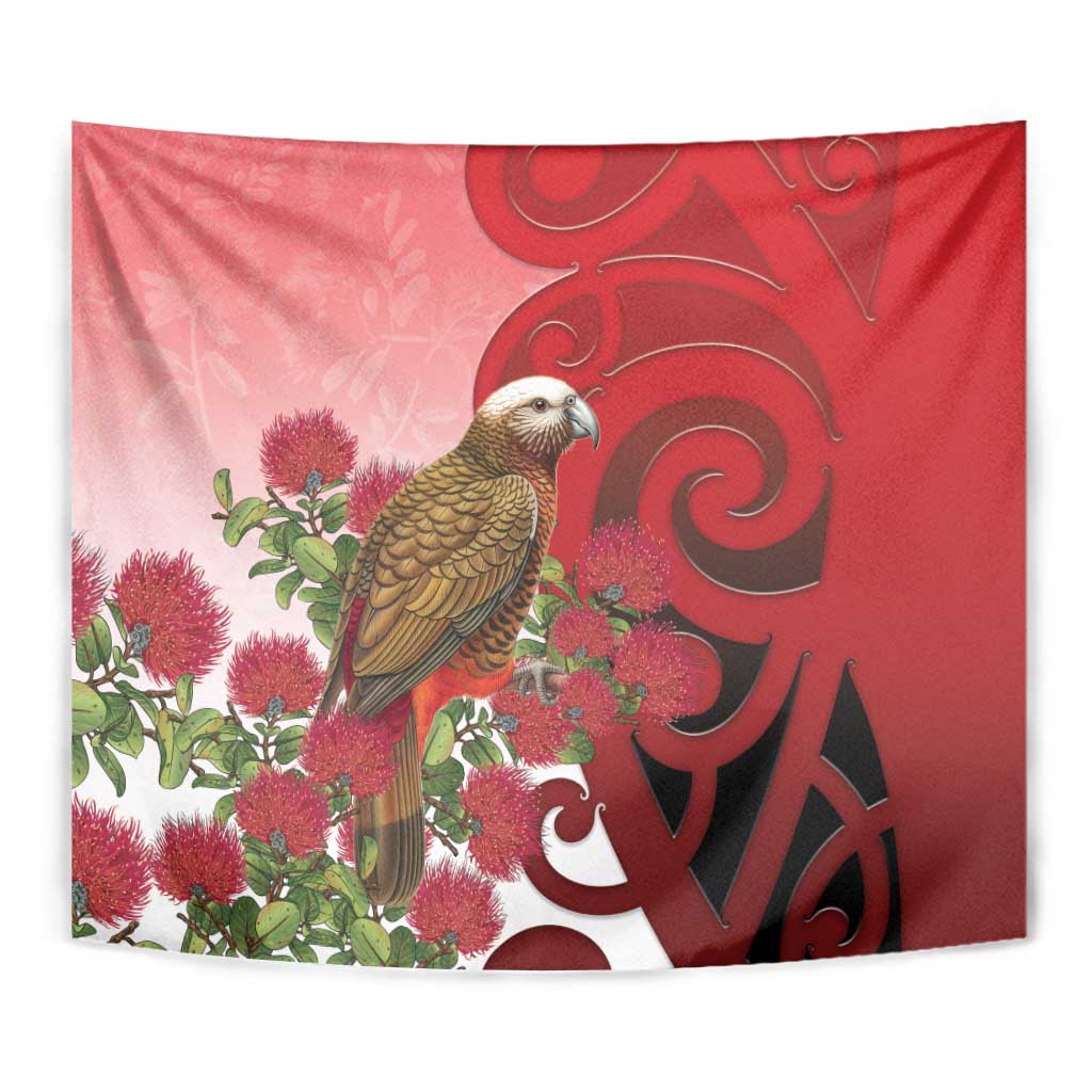 New Zealand Parrot Kaka Tapestry Maori Koru With Pohutukawa Flowers - Aussie Hoodie