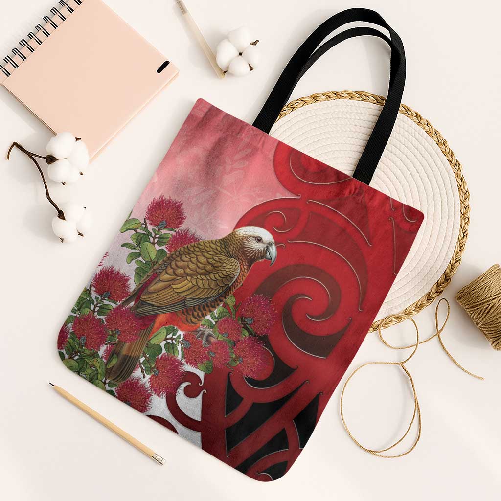 New Zealand Parrot Kaka Tote Bag Maori Koru With Pohutukawa Flowers - Aussie Hoodie