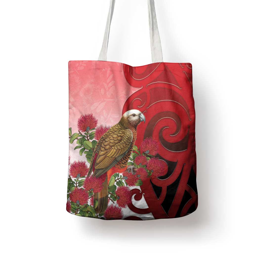New Zealand Parrot Kaka Tote Bag Maori Koru With Pohutukawa Flowers - Aussie Hoodie