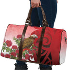 New Zealand Parrot Kaka Travel Bag Maori Koru With Pohutukawa Flowers - Aussie Hoodie