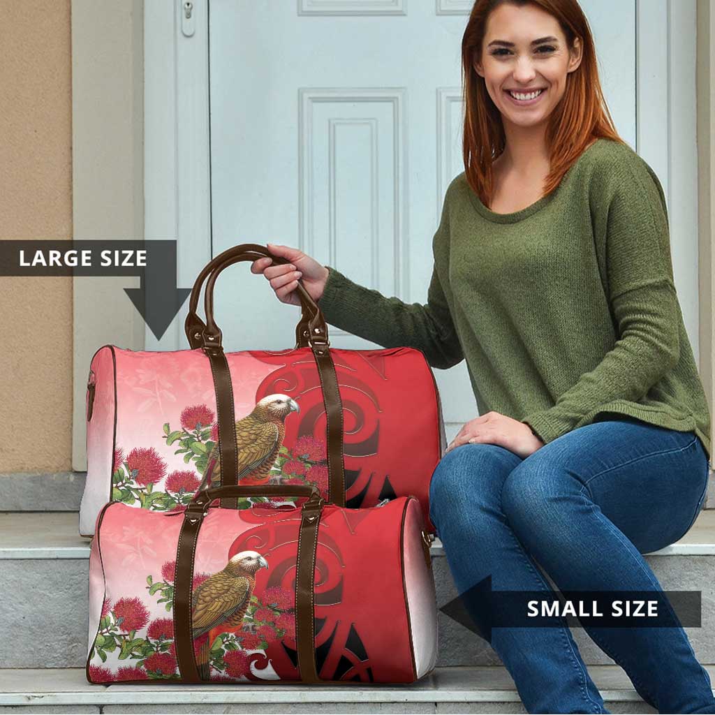 New Zealand Parrot Kaka Travel Bag Maori Koru With Pohutukawa Flowers - Aussie Hoodie