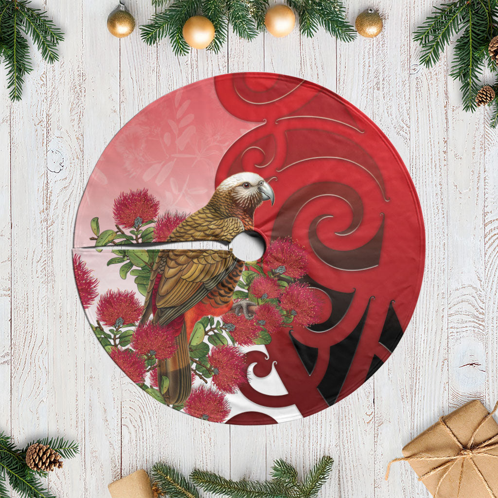 New Zealand Parrot Kaka Tree Skirt Maori Koru With Pohutukawa Flowers