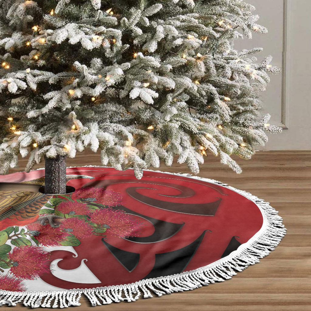 New Zealand Parrot Kaka Tree Skirt Maori Koru With Pohutukawa Flowers