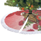 New Zealand Parrot Kaka Tree Skirt Maori Koru With Pohutukawa Flowers