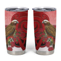 New Zealand Parrot Kaka Tumbler Cup Maori Koru With Pohutukawa Flowers - Aussie Hoodie