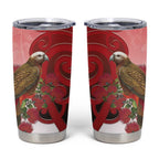 New Zealand Parrot Kaka Tumbler Cup Maori Koru With Pohutukawa Flowers - Aussie Hoodie