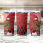 New Zealand Parrot Kaka Tumbler Cup Maori Koru With Pohutukawa Flowers - Aussie Hoodie