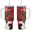 New Zealand Parrot Kaka Tumbler With Handle Maori Koru With Pohutukawa Flowers - Aussie Hoodie