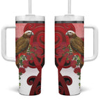 New Zealand Parrot Kaka Tumbler With Handle Maori Koru With Pohutukawa Flowers - Aussie Hoodie
